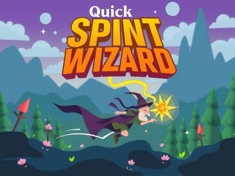 Quick Sprint Wizard Game Banner showing wizard running through magical landscape